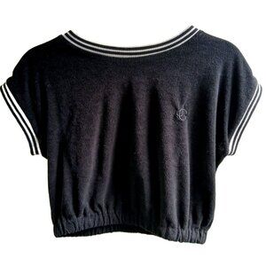 Y2K Vintage Juicy Couture Black & White Cap Sleeves Terry Cloth Tee